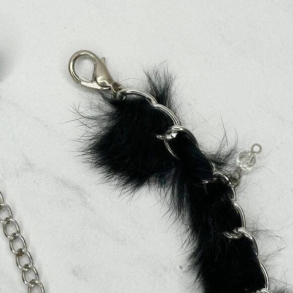 Beaded Fur Woven Silver Tone Chain Link Belt One Size OS Boho ✨ - Picture 2 of 13